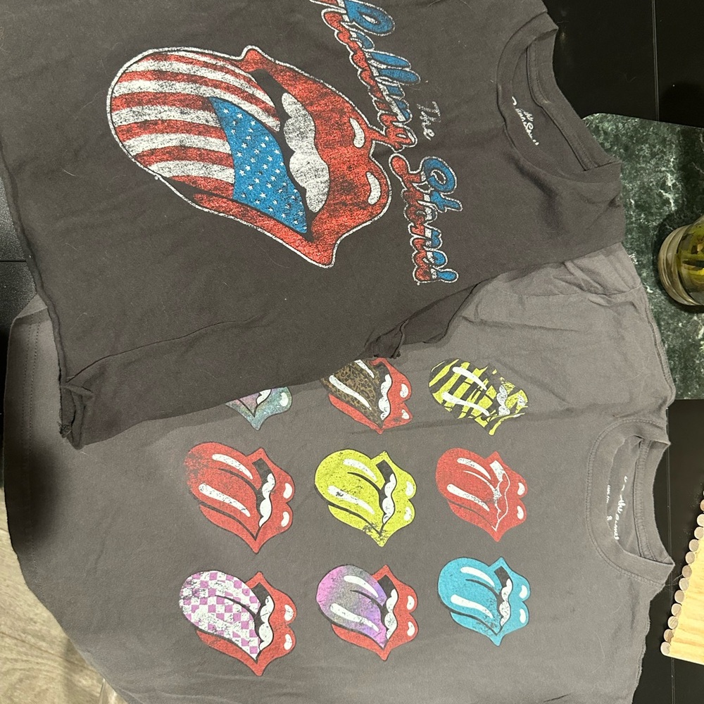 The Rolling Stones Black and Gray Short Sleeve Tee with Vibrant Lip Graphics